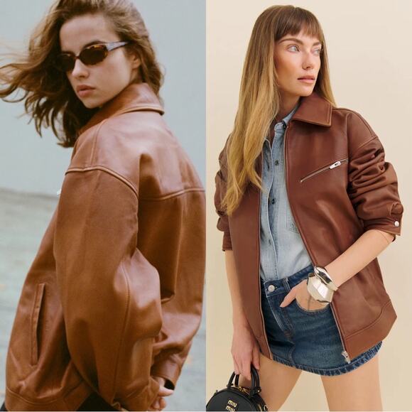 NWT NEW Reformation Veda Marco Leather Oversized Bomber - Picture 1 of 12